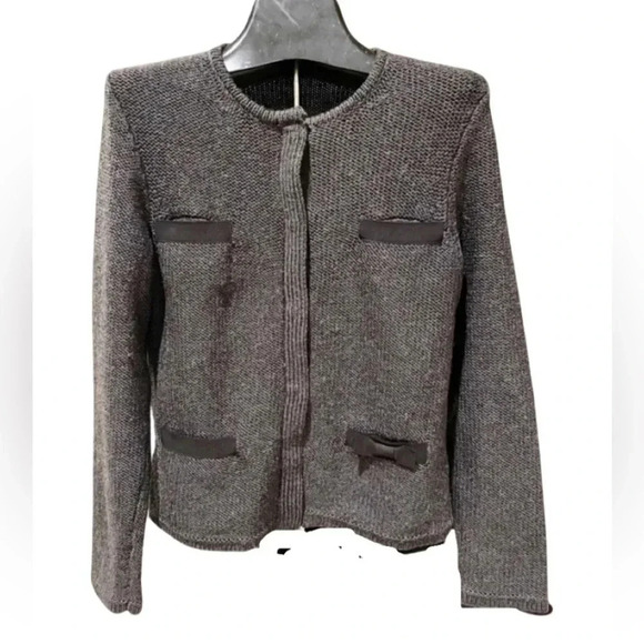J.Crew 100% Wool Bow-Trim Cardigan Jacket – Charcoal Gray (Style 96538 • FA08) - Picture 2 of 11